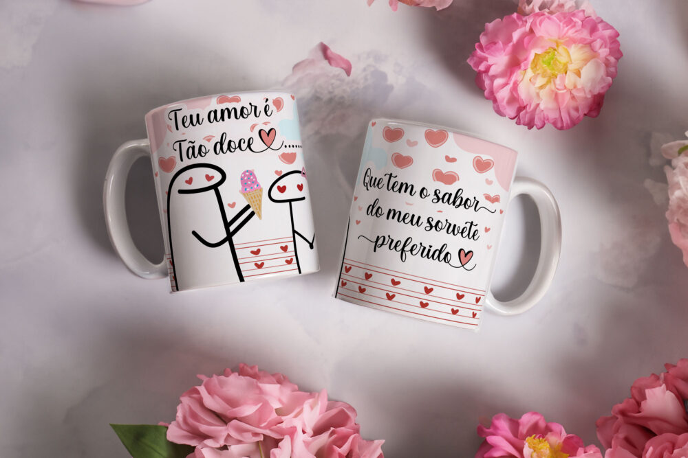 Caneca de Cerâmica Branca 325ml Flork Namorados 19