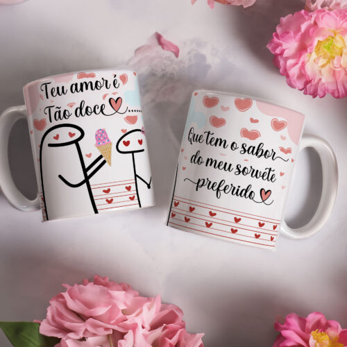 Caneca de Cerâmica Branca 325ml Flork Namorados 19