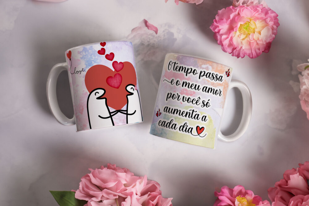 Caneca de Cerâmica Branca 325ml Flork Namorados 21