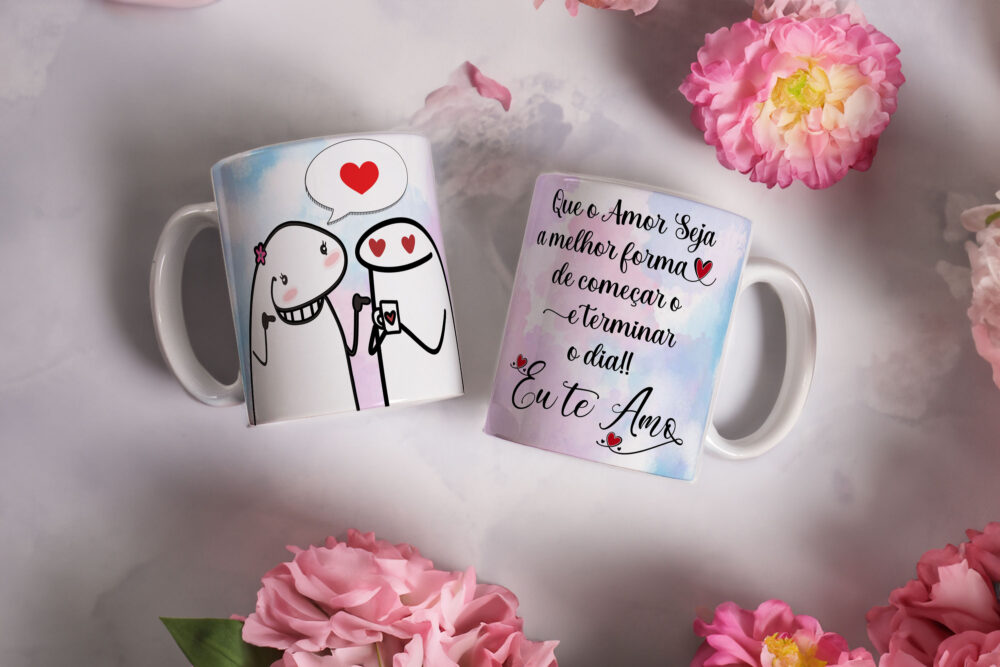 Caneca de Cerâmica Branca 325ml Flork Namorados 22