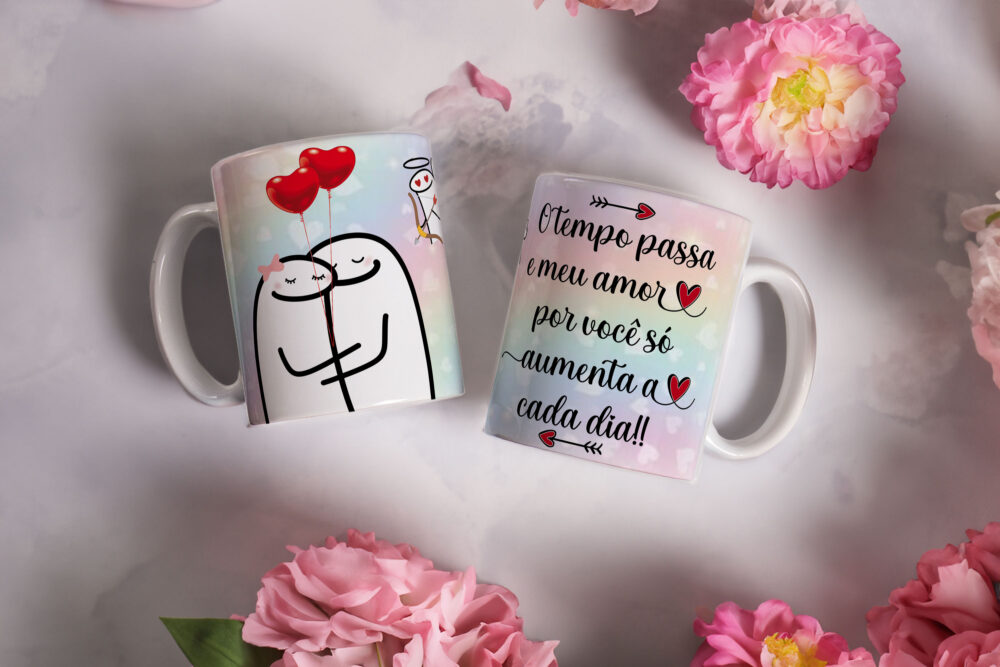 Caneca de Cerâmica Branca 325ml Flork Namorados 23