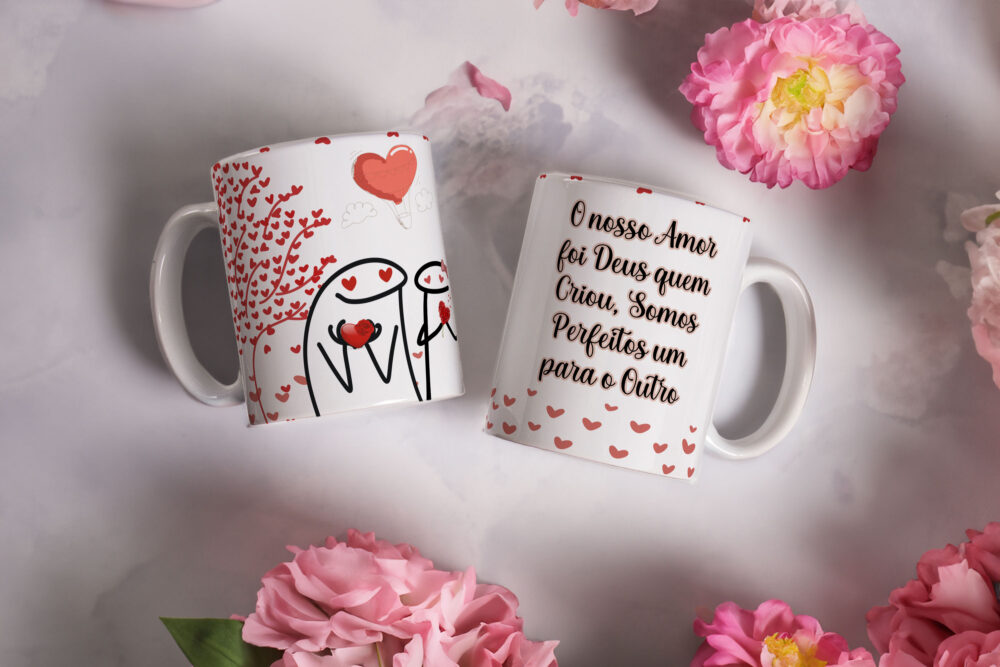 Caneca de Cerâmica Branca 325ml Flork Namorados 24
