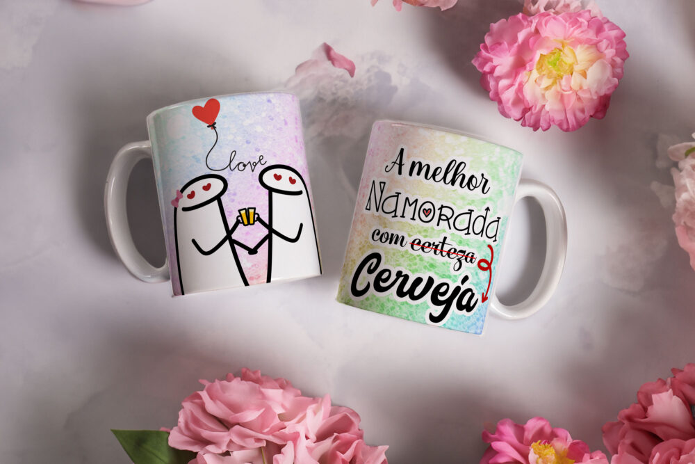Caneca de Cerâmica Branca 325ml Flork Namorados 25