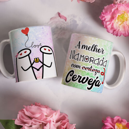 Caneca de Cerâmica Branca 325ml Flork Namorados 25