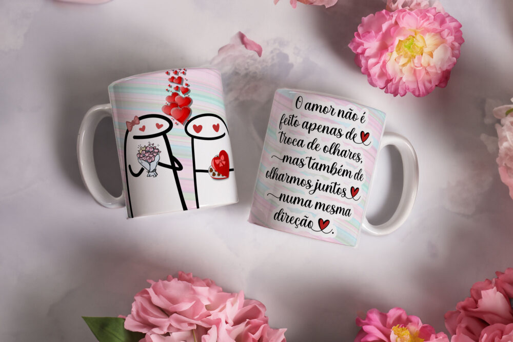 Caneca de Cerâmica Branca 325ml Flork Namorados 30