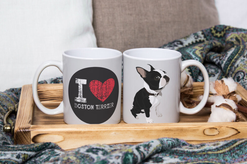 Caneca de Cerâmica Branca 325ml I Love Pet Boston Terrier