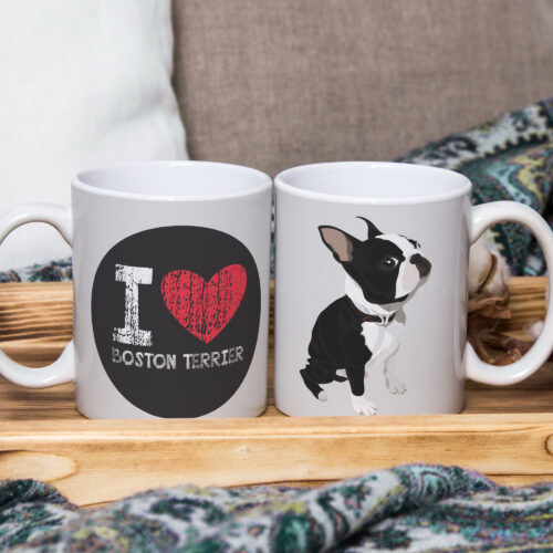 Caneca de Cerâmica Branca 325ml I Love Pet Boston Terrier