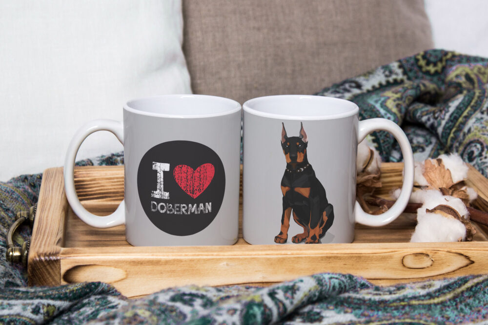 Caneca de Cerâmica Branca 325ml I Love Pet Doberman