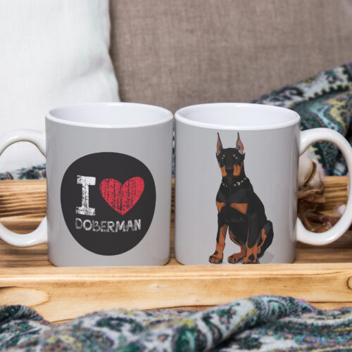 Caneca de Cerâmica Branca 325ml I Love Pet Doberman