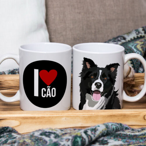 Caneca de Cerâmica Branca 325ml I Love Pet Cão