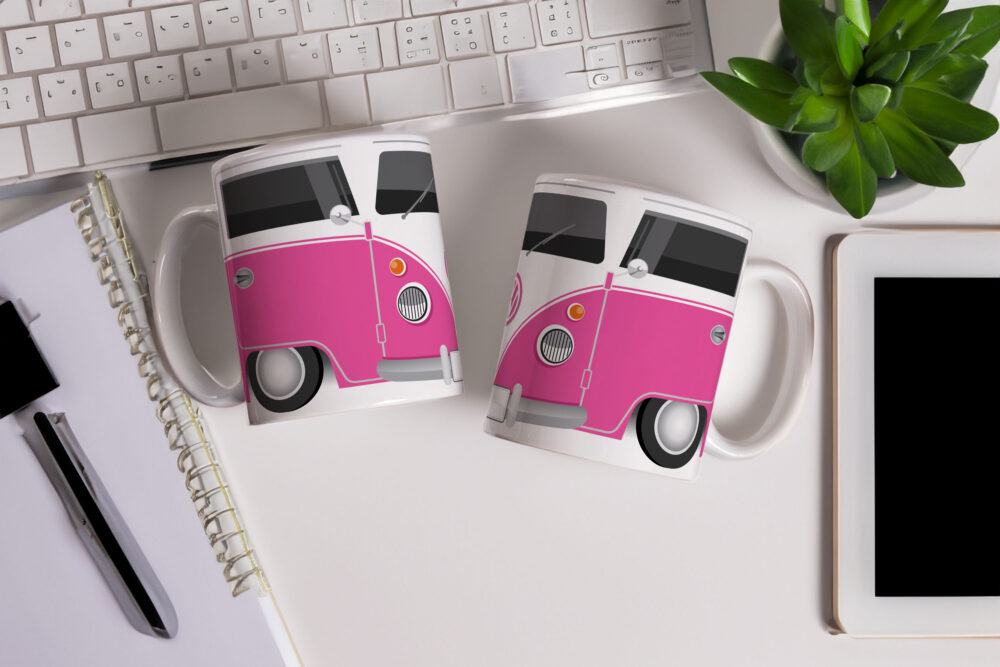 Caneca de Cerâmica 325ml Volkswagen Perua Kombi Rosa