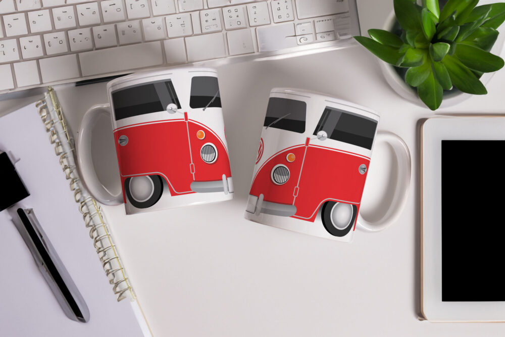 Caneca de Cerâmica 325ml Volkswagen Perua Kombi Vermelha
