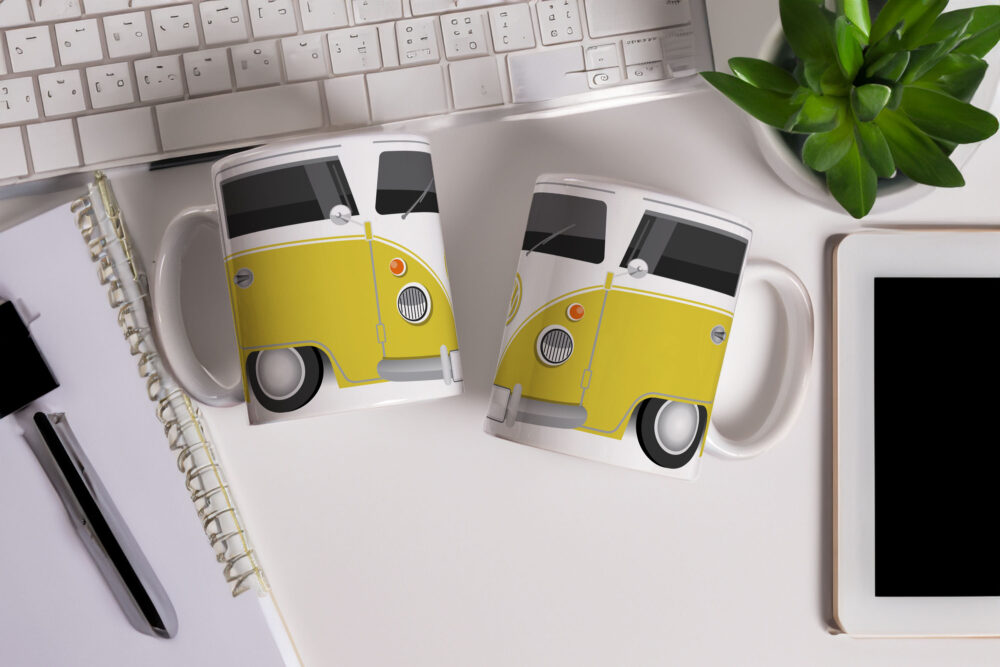 Caneca de Cerâmica 325ml Volkswagen Perua Kombi Amarela