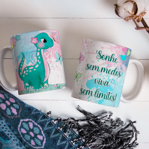 Caneca de Cerâmica 325ml Dinossauro Motivacional 08