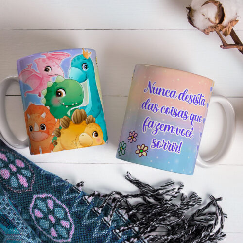 Caneca de Cerâmica 325ml Dinossauro Motivacional 12